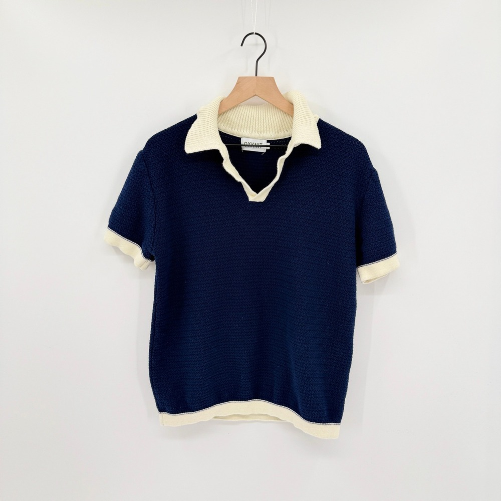 OXKNIT Retro 70s Mod Polo Sz L Textured Old Money Preppy Collegiate Nautical